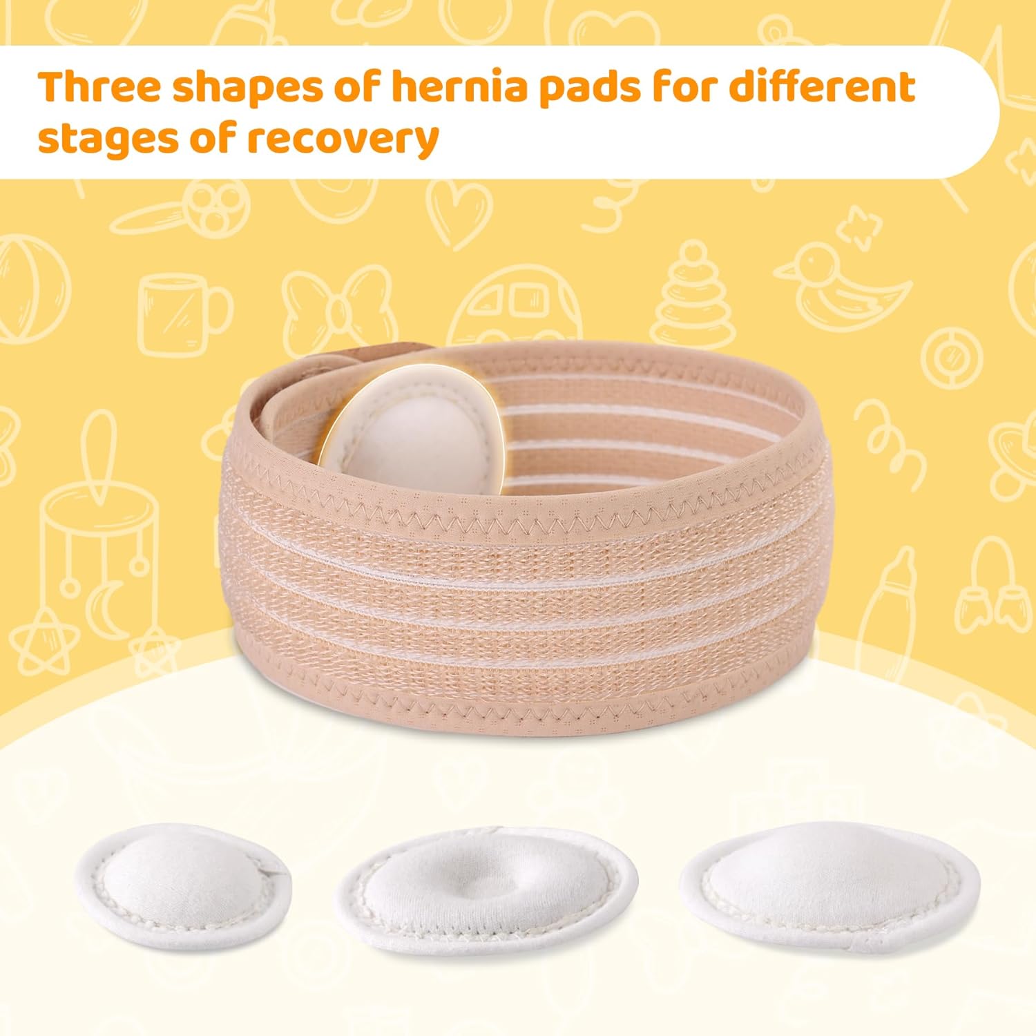 Velpeau Umbilical Hernia Belt Baby Belly Band, Button Wrap Truss Abdominal Binder for Infant, Children, Kids, Adjustable Support Belt with 3 Compression Pads, Beige, One Size - Image 3